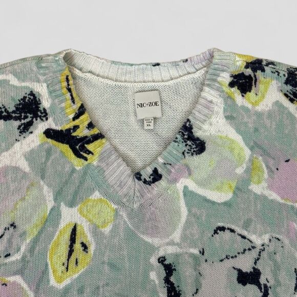 Nic + Zoe Women's Greenhouse Garden Sweater Blue Cotton V-Neck Size XL - Picture 7 of 11